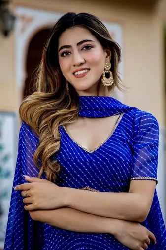 Blue Georgette Leheriya Printed Semi-Stitched Lehenga Choli 