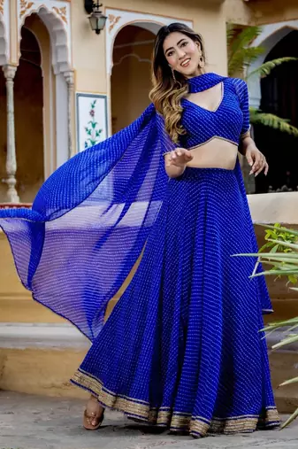 Blue Georgette Leheriya Printed Semi-Stitched Lehenga Choli 