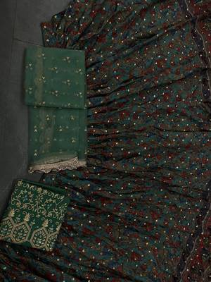 green silk sequin embroidered lehenga set choli with dupatta 8