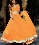  Yellow Zari And Cording Lace Work With Leheriya Printed Georgete Designer Wedding Lehenga Choli