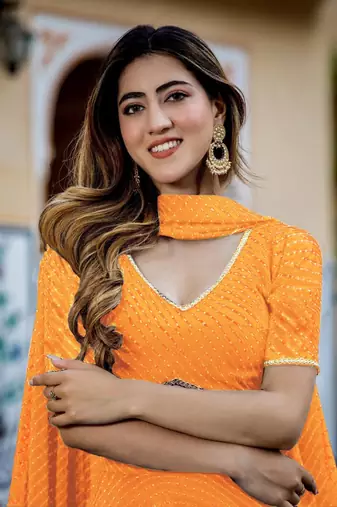  Yellow Zari And Cording Lace Work With Leheriya Printed Georgete Designer Wedding Lehenga Choli