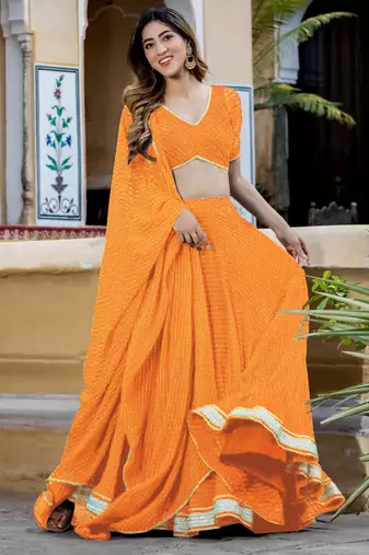  Yellow Zari And Cording Lace Work With Leheriya Printed Georgete Designer Wedding Lehenga Choli