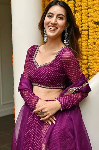 Purple Zari And Cording Lace Work With Leheriya Printed Georgete Designer Lehenga Choli For Bride