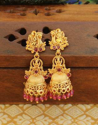 Designer matte finish temple earrings 1