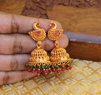 Designer matte finish peacock earrings 1
