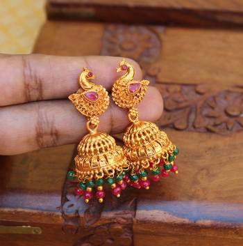 Designer matte finish peacock earrings 2