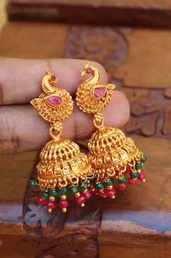 Designer matte finish peacock earrings