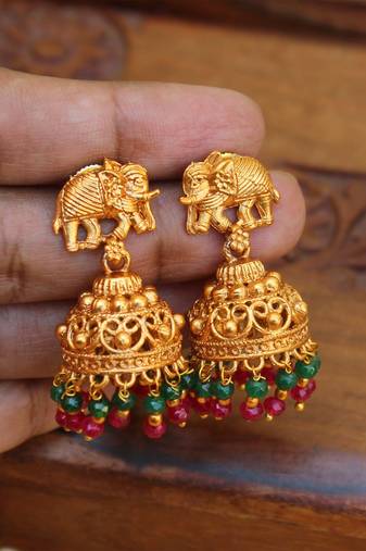 Designer matte finish elephant earrings