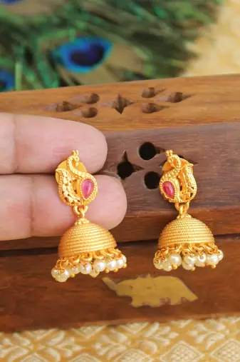 Designer matte finish peacock earrings