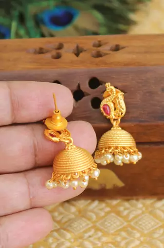 Designer matte finish peacock earrings