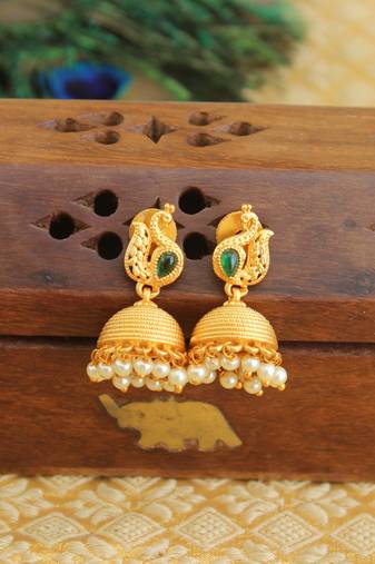 Designer matte finish peacock earrings