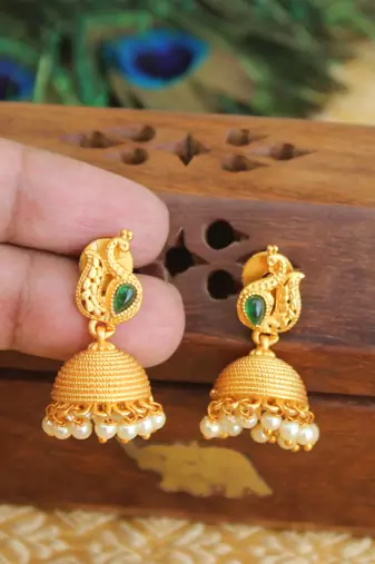 Designer matte finish peacock earrings