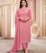 Pink embroidered sequins work faux georgette trendy salwar kameez