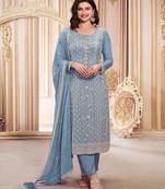 Slate grey embroidered sequins work faux georgette trendy salwar kameez