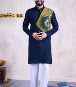 Navy blue rayon embroidery with mirror work wedding function festival navratri party wear diwali straight kurta