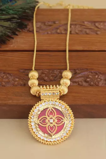 Kerala style gold plated palakka necklace
