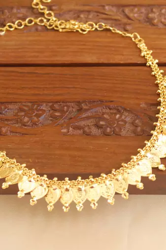 Kerala style gold plated temple coin necklace