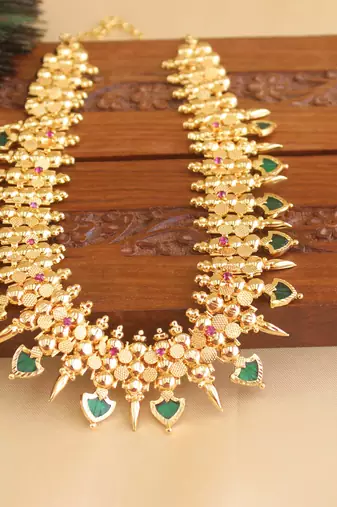 Kerala style gold plated palakka necklace