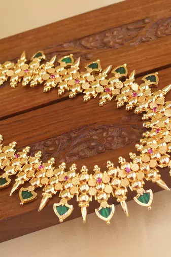 Kerala style gold plated palakka necklace