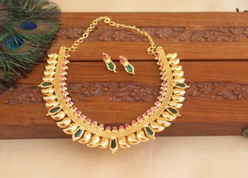 Kerala stye gold plated palakka mango necklace set 1