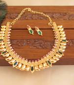 Kerala stye gold plated palakka mango necklace set