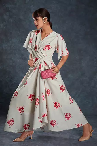 White and red floral maxi dress