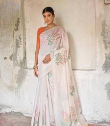 White Cotton Blend Geomatrici threads work Muga cotton style saree With Blouse