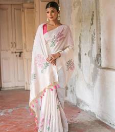 Soft Cotton Saree With Floral Weaving Pattern With Zari Patta On Pallu With Contrast Blouse Piece
