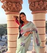 Sea Green Soft Cotton Blend Saree With Zari Weaving Pallu & Border With Blouse