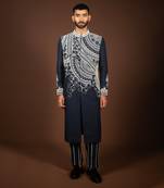 Navy blue linen sherwani