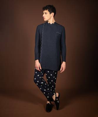 Navy blue linen kurta 1
