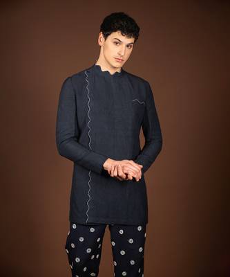 Navy blue linen kurta 2