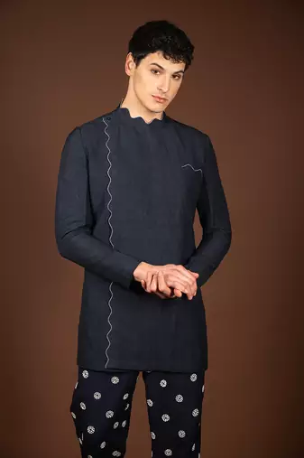 Navy blue linen kurta
