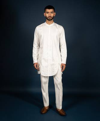 Off white cotton satin kurta 1