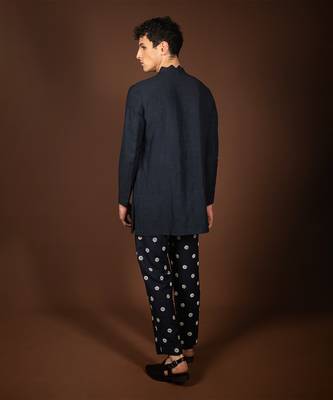 Navy blue linen kurta 3