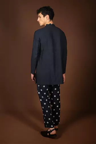 Navy blue linen kurta