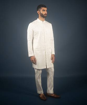 Off white cotton satin kurta 1