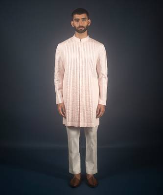 Powder pink cotton satin kurta 1