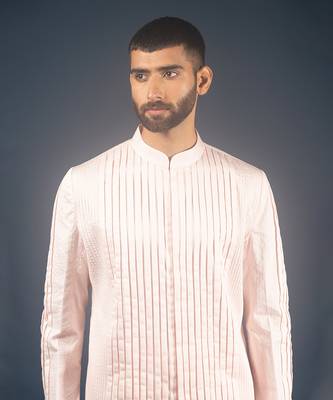 Powder pink cotton satin kurta 2