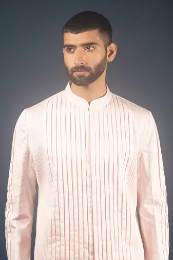Powder pink cotton satin kurta