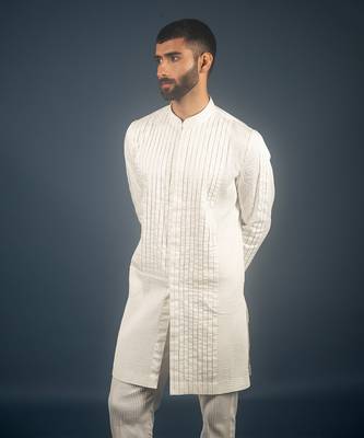 Off white cotton satin kurta 2