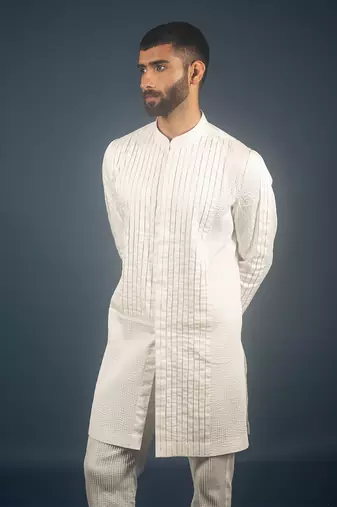 Off white cotton satin kurta