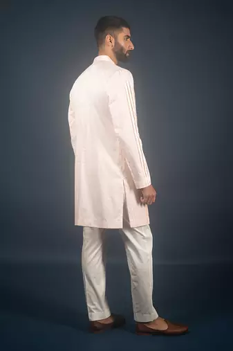 Powder pink cotton satin kurta