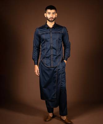 Navy blue cotton satin shirt 1