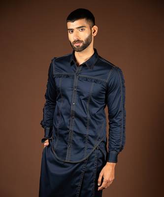 Navy blue cotton satin shirt 2