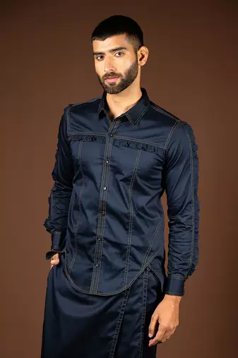 Navy blue cotton satin shirt