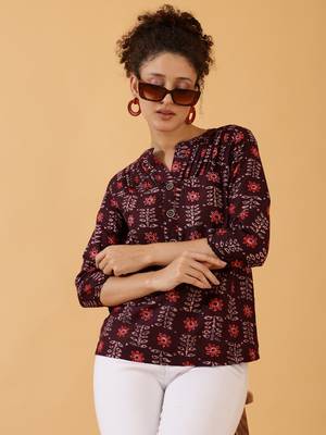 Burgundy Rayon Short Kurti For Women 1