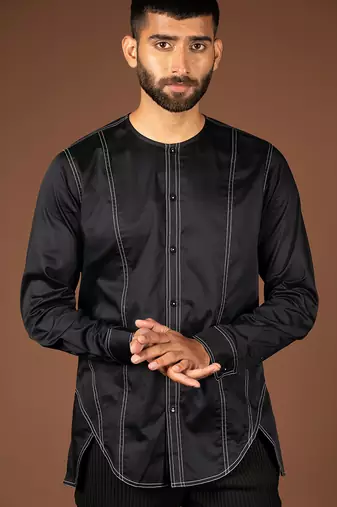 Black cotton satin shirt