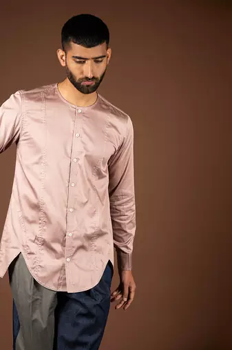 Rose gold cotton satin shirt