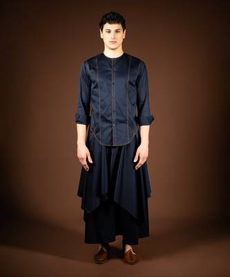 Navy blue cotton satin shirt 1
